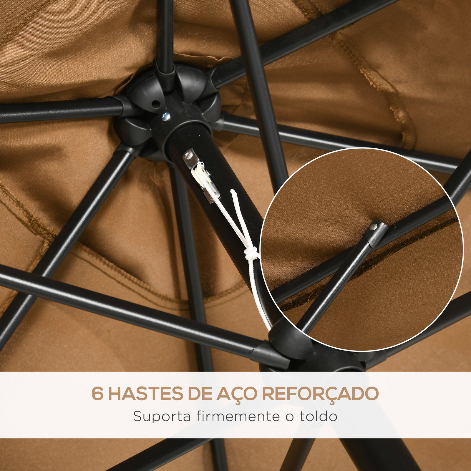 Chapéu de sol de alumínio retangular com toldo inclinável a manivela e mastro desmontável 202x293x255 cm marrom