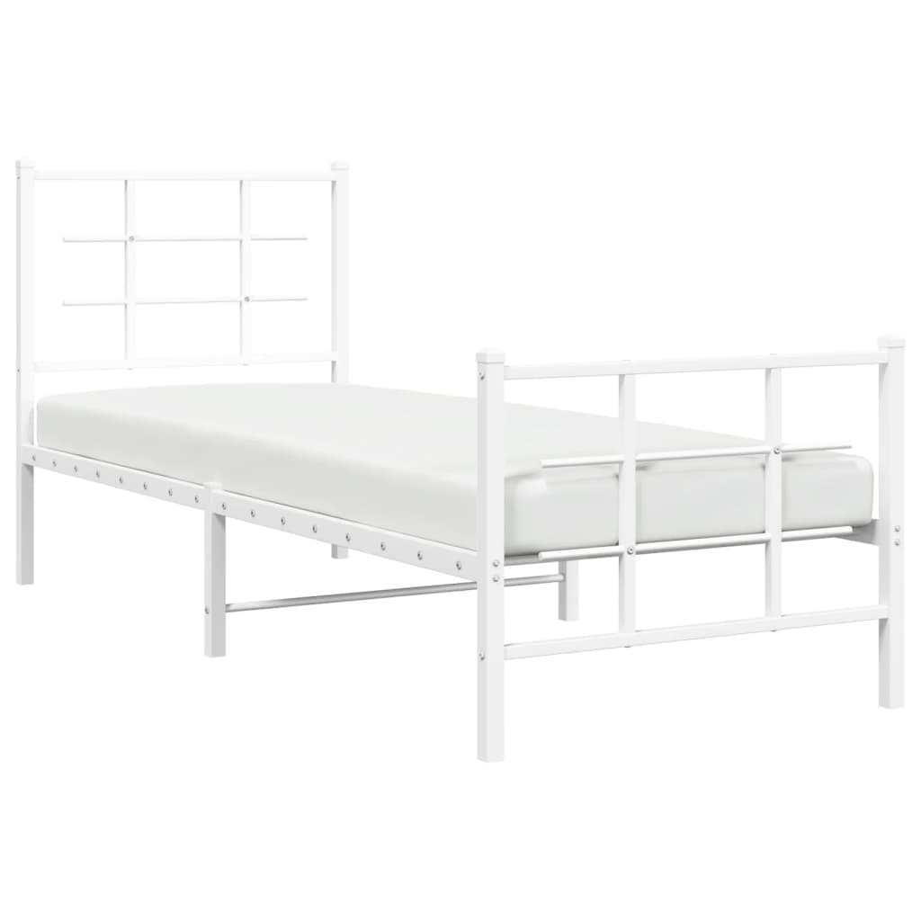 Estrutura de cama com cabeceira e pés 75x190 cm metal branco