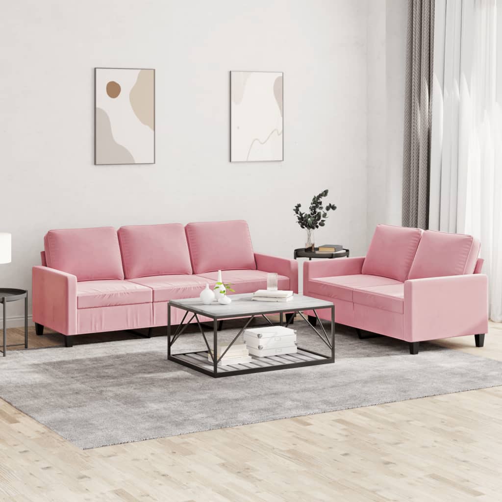 2 Pcs conjunto de sofás com almofadões veludo rosa