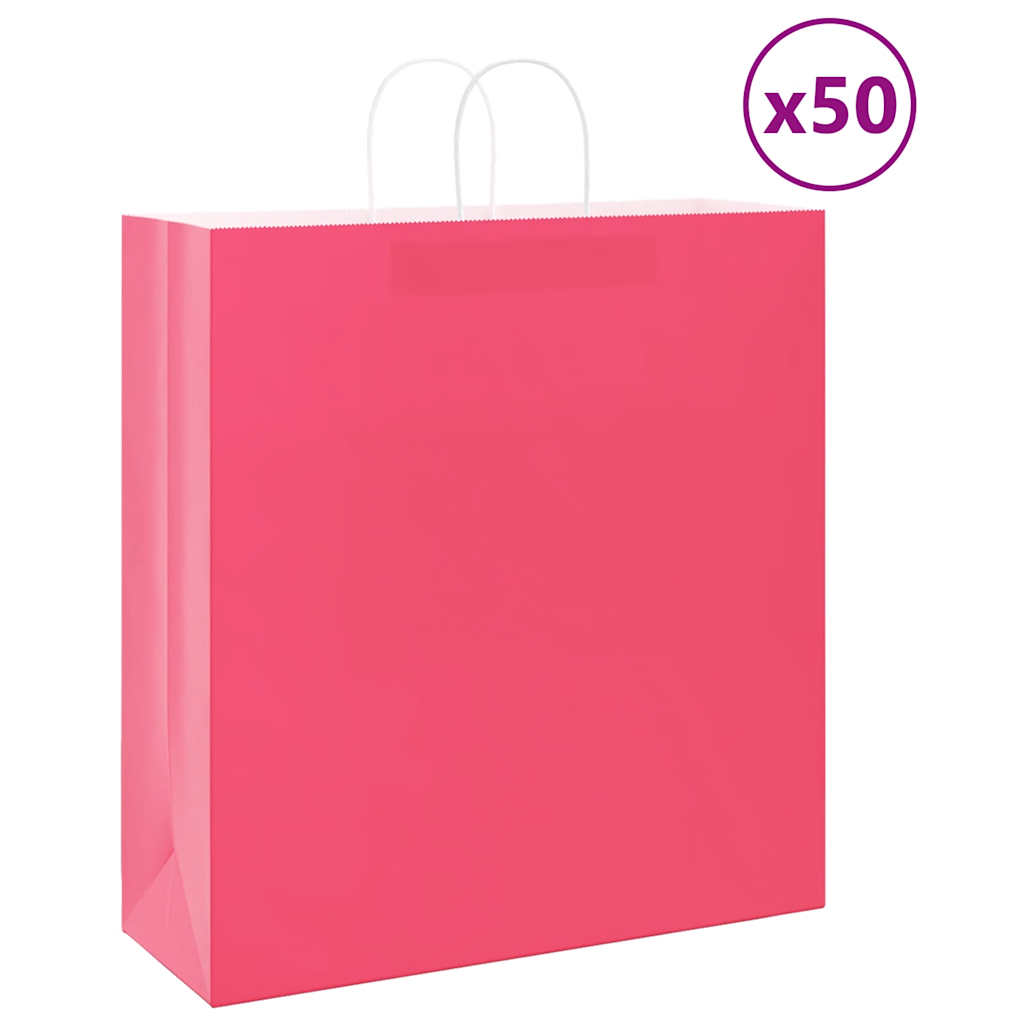 Sacos de papel 50 unid com alças rosa 45x17x48 cm
