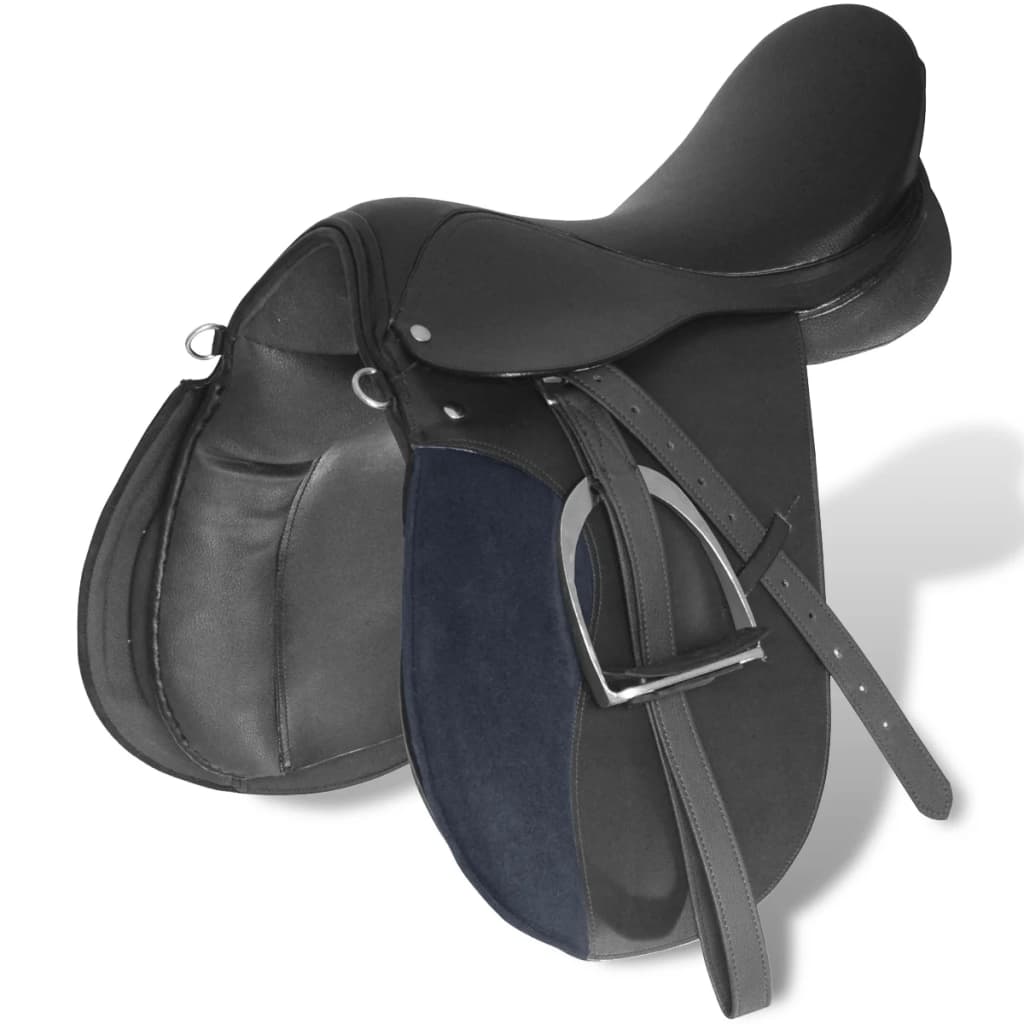 Sela para equitação 16", couro natural 14 cm 5-in-1 / preta