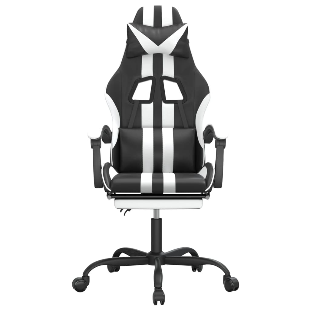 Cadeira de gaming c/ apoio pés couro artificial preto/branco