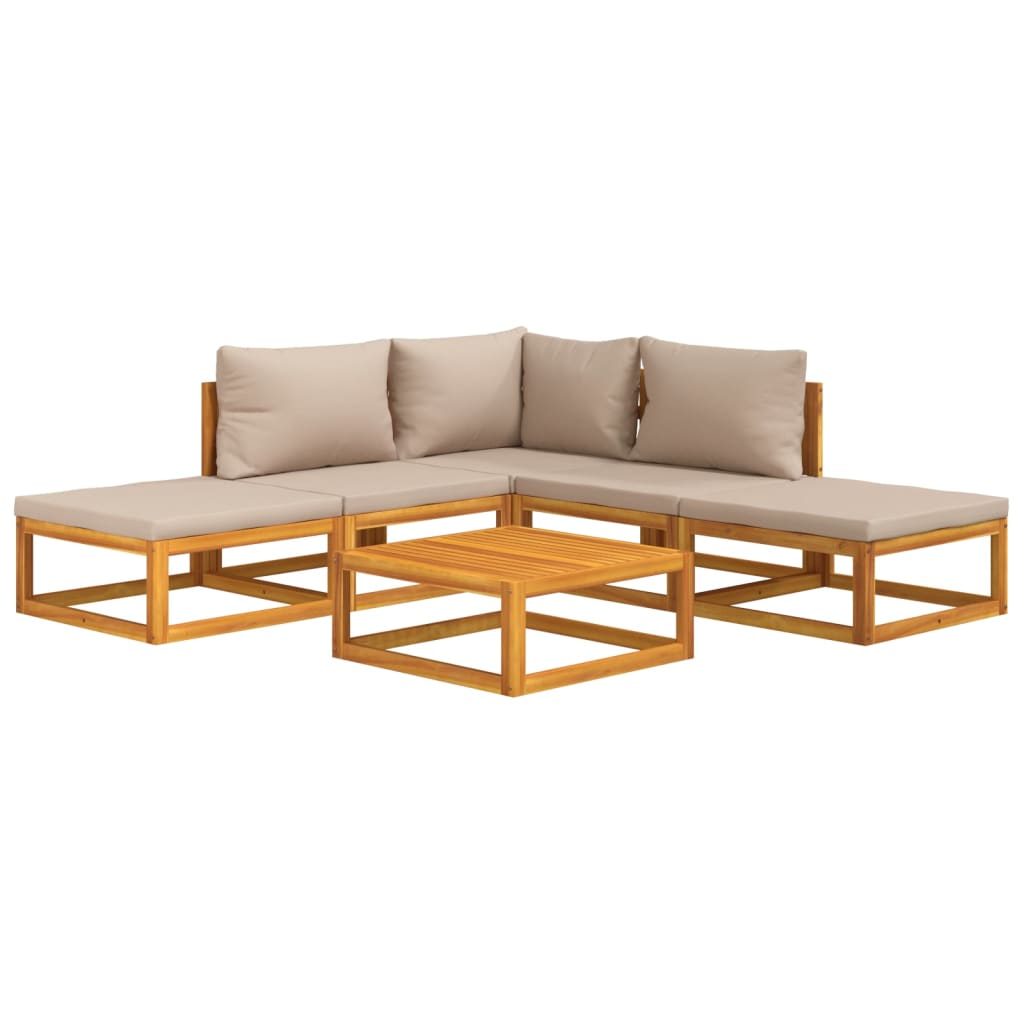 6Pcs conj. lounge jardim madeira c/almofadões cinza-acastanhado