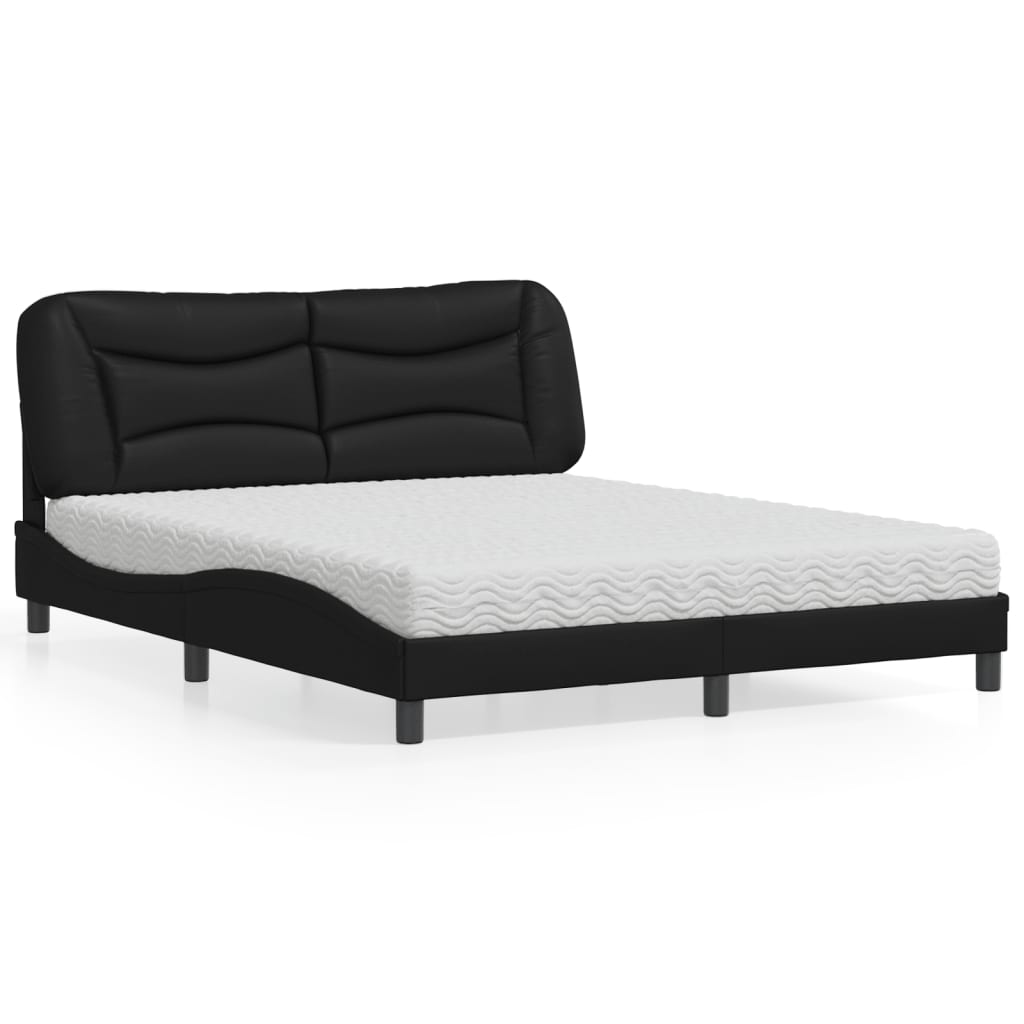 Cama com colchão hvar 160x200 cm couro artificial preto