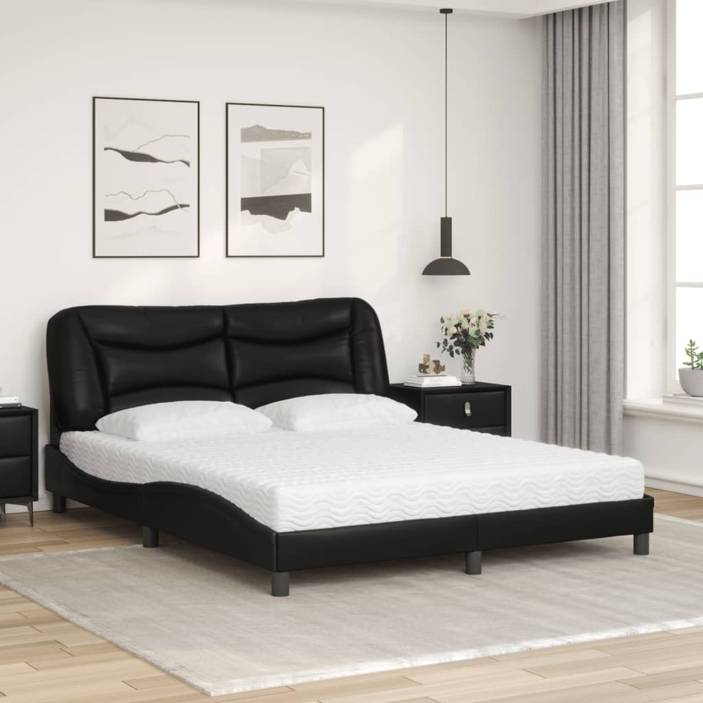 Cama com colchão hvar 160x200 cm couro artificial preto