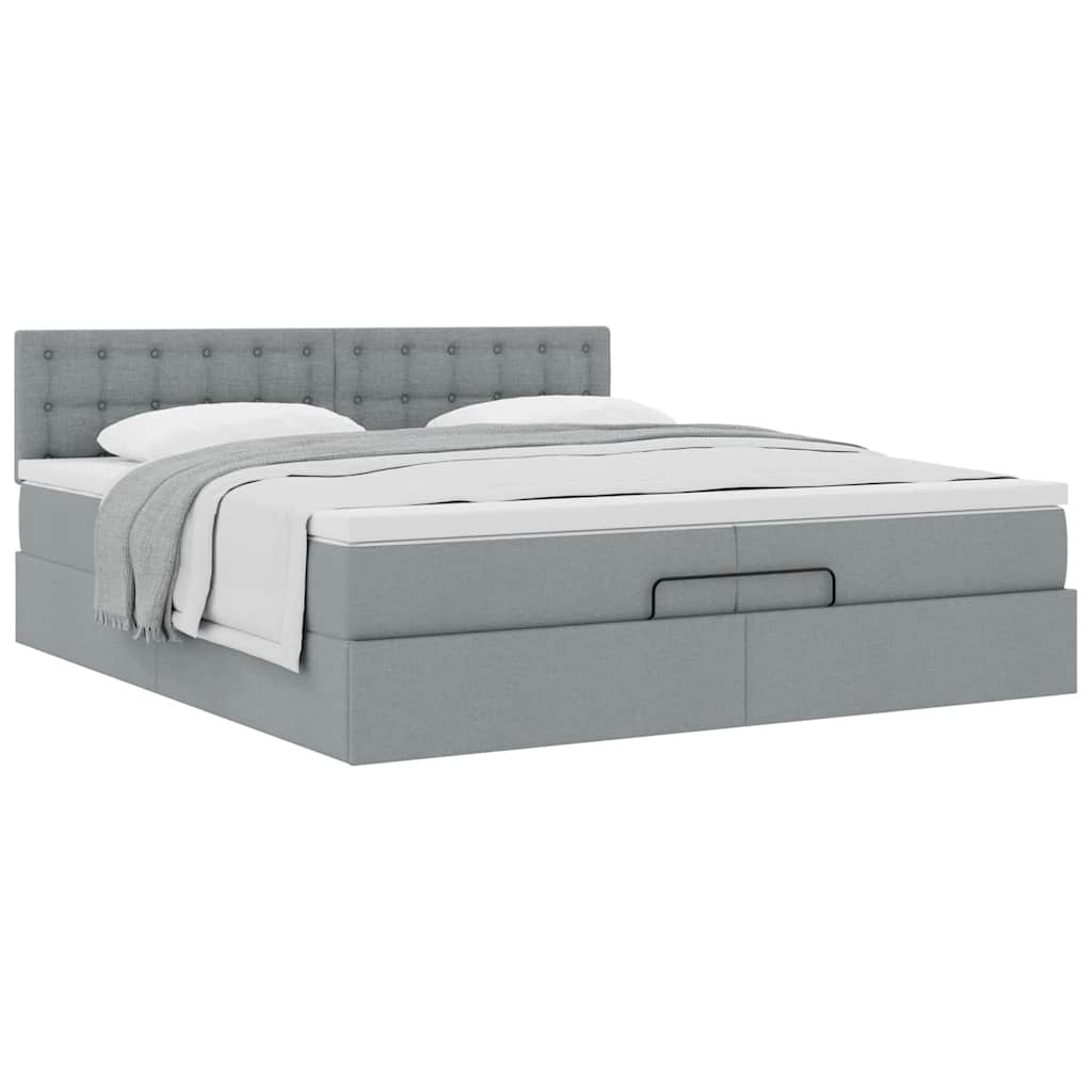 Estrutura de cama otomana com colchão 200x200 cm cinzento-claro
