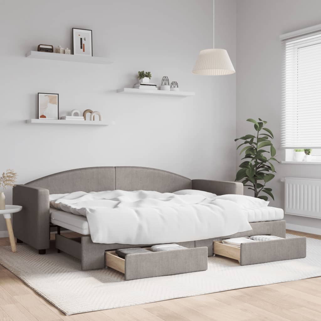 Sofá-cama c/ gavetão/gavetas 80x200 cm tecido cinza-acastanhado