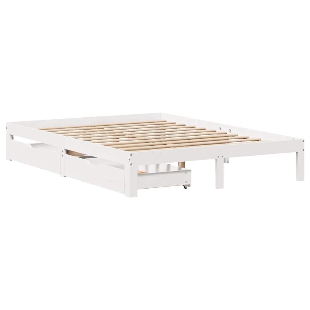 Estrutura de cama c/ gavetas 150x200 cm pinho maciço branco