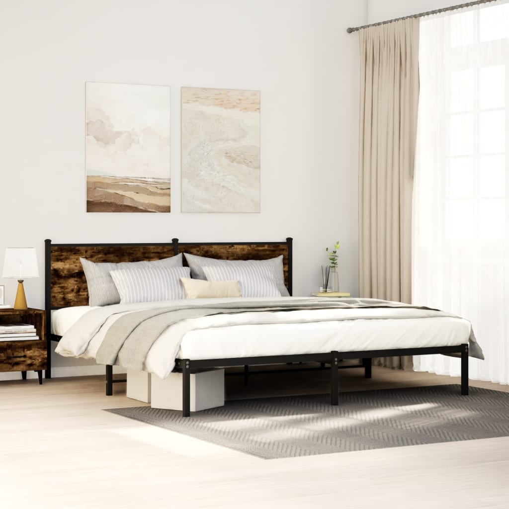 Estrutura de cama sem colchão 180x200cm metal carvalho fumado