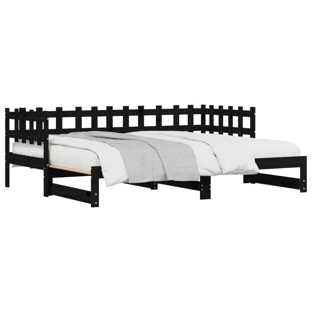 Sofá-cama de puxar 2x(90x200) cm pinho maciço preto