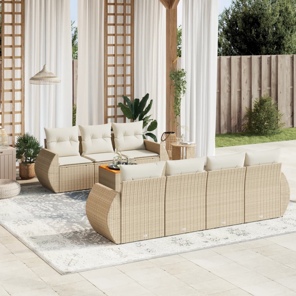 8 Pcs conjunto de sofás p/ jardim com almofadões vime PE bege