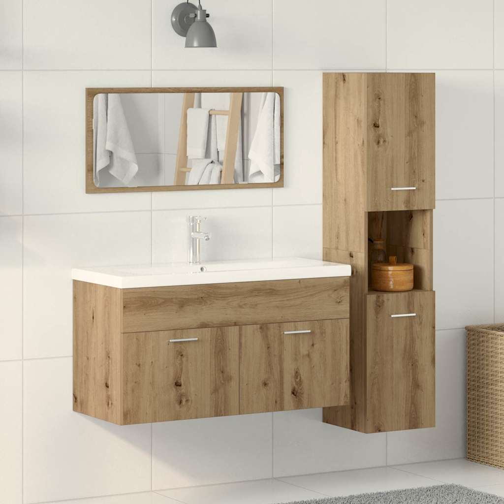 3 Pcs móveis de casa de banho deriv. madeira carvalho artisiano