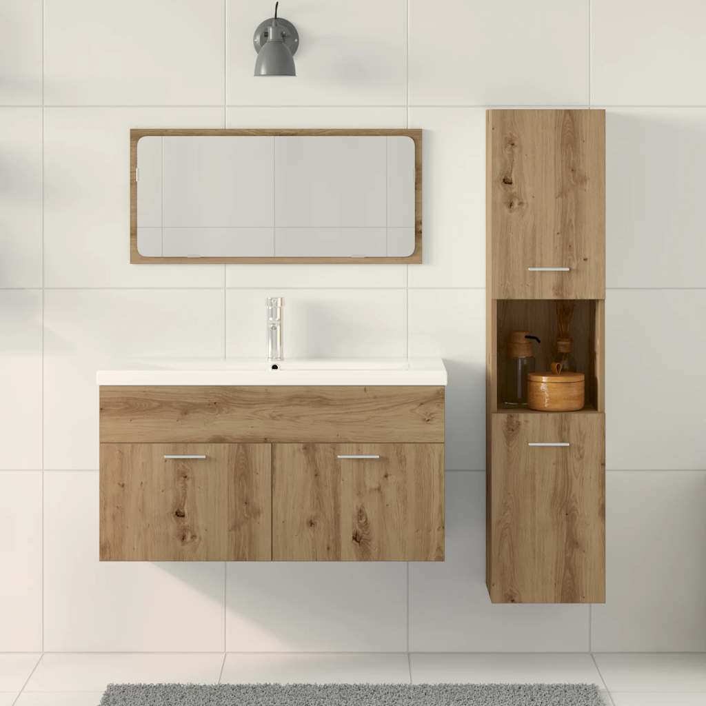3 Pcs móveis de casa de banho deriv. madeira carvalho artisiano