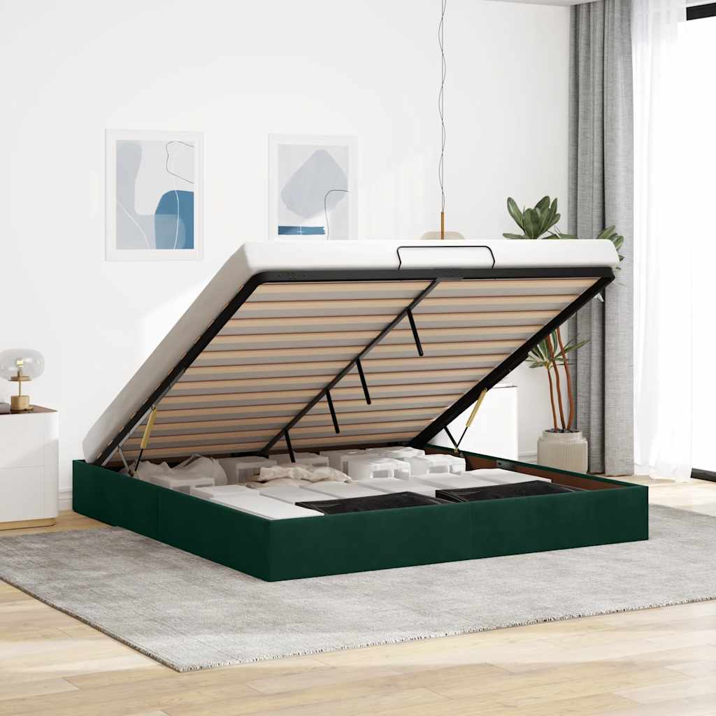 Estrutura de cama otomana sem colchão 160x200 cm verde escuro