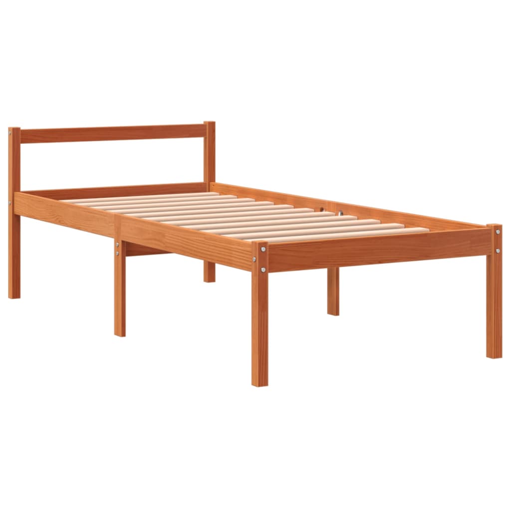 Cama para idosos 90x190 cm madeira pinho maciça castanho cera