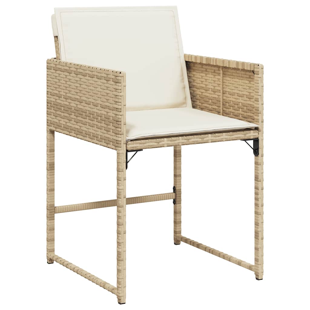 9 Pcs conjunto de jantar p/ jardim com almofadões vime PE bege