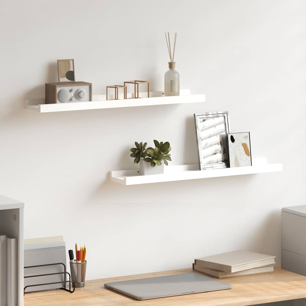 Unidade de prateleiras com rebordo 2 pcs 60x9x3 cm MDF branco