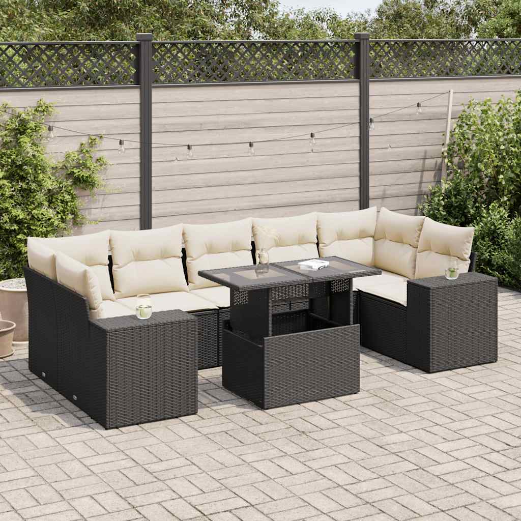 8 Pcs conjunto sofás de jardim com almofadões vime PE preto