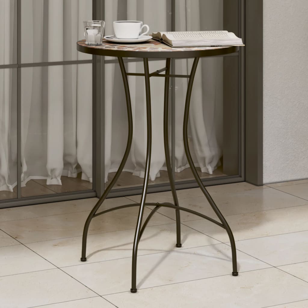 Mesa de bistrô em mosaico ø50x70 cm cerâmica terracota e branco