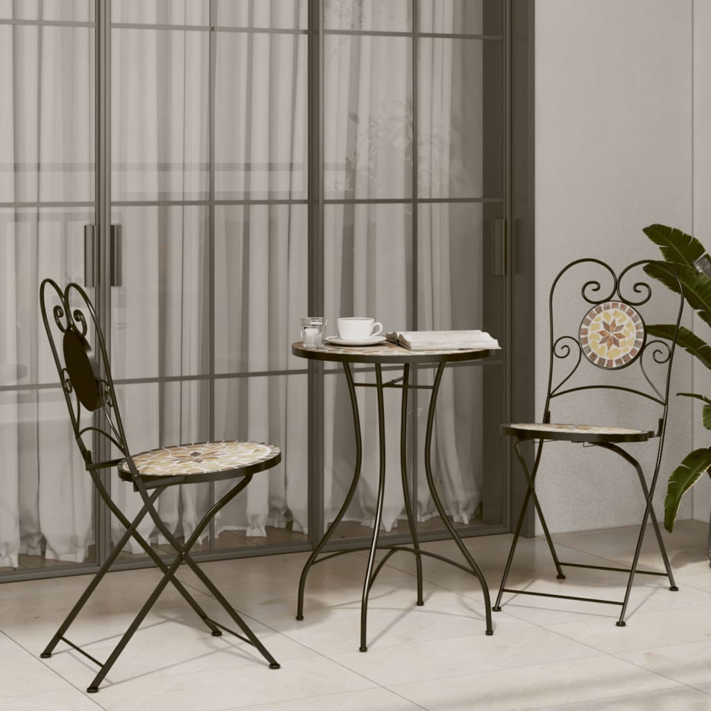 Mesa de bistrô em mosaico ø50x70 cm cerâmica terracota e branco