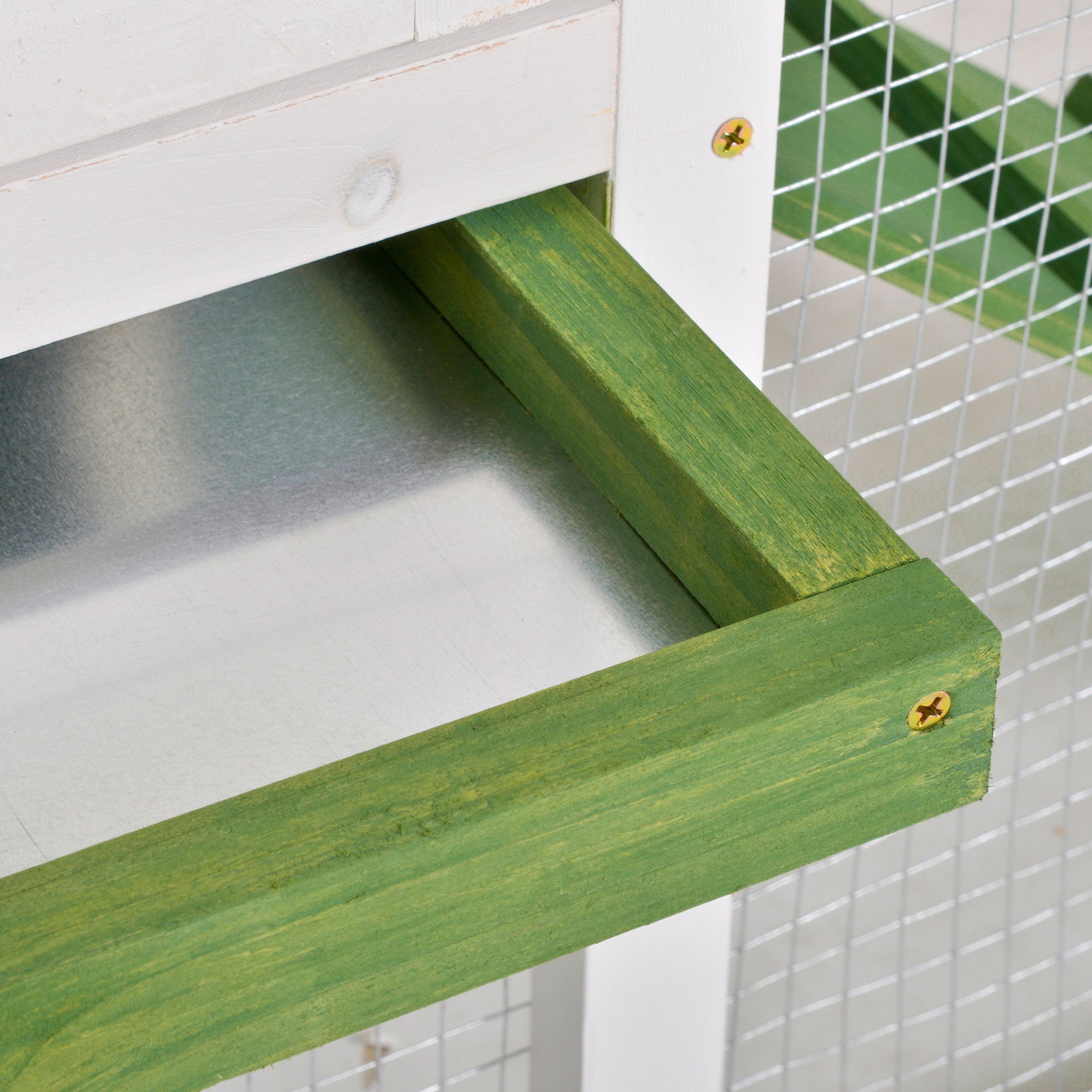 Coelheira de madeira 120x60x79 cm coelheira com teto asfáltico bandeja removível escada e chaminé para exterior verde