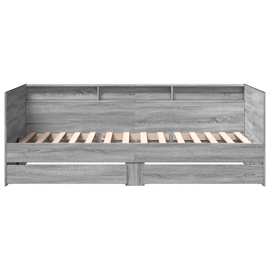 Sofá-cama com gavetas sem colchão 75x190 cm cinzento sonoma
