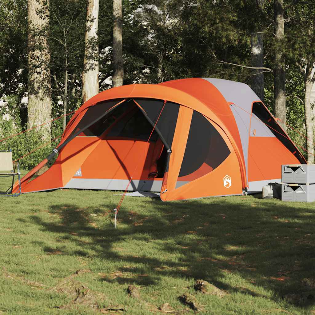 Tenda familiar túnel p/ 6 pessoas impermeável cinza/laranja