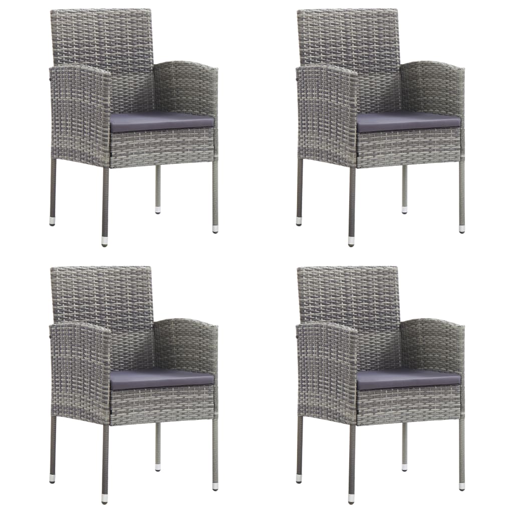 Cadeiras jardim c/ almofadões cinza escuro 4 pcs vime PE cinza