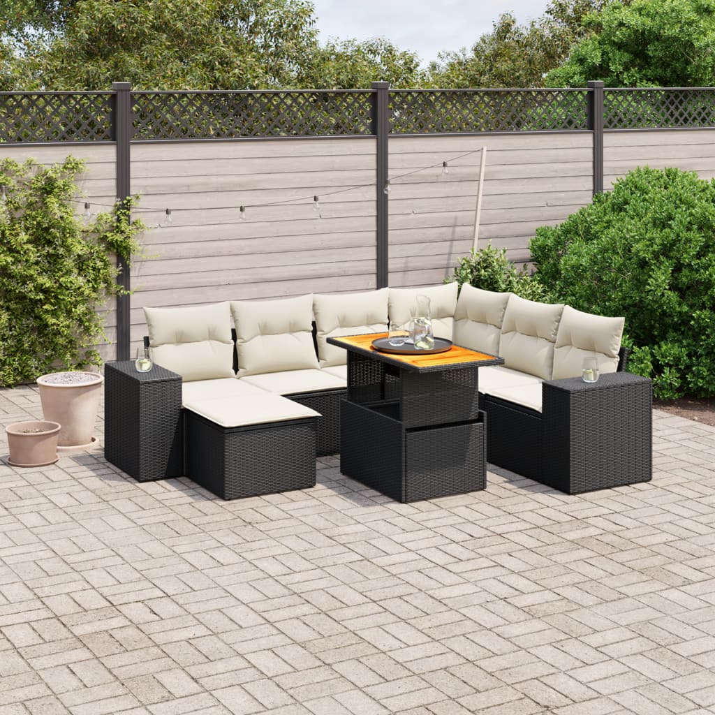 8 Pcs conjunto sofás de jardim com almofadões vime PE preto