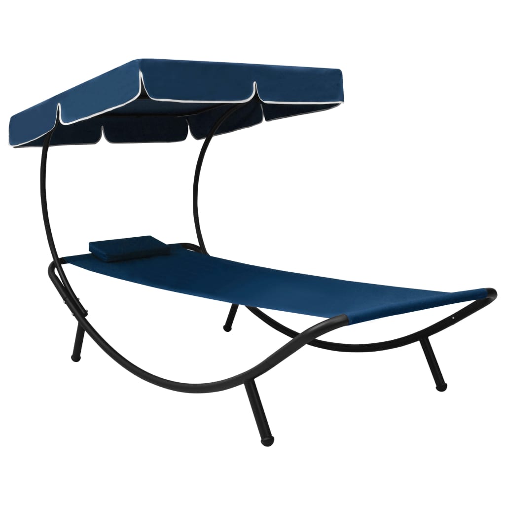 Espreguiçadeira com toldo e almofada azul