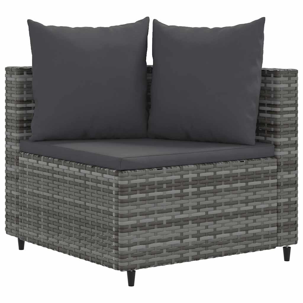 10 Pcs conjunto sofás de jardim c/ almofadões vime PE cinzento
