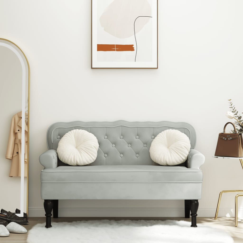 Banco com encosto cinza claro 119,5x64,5x75 cm veludo