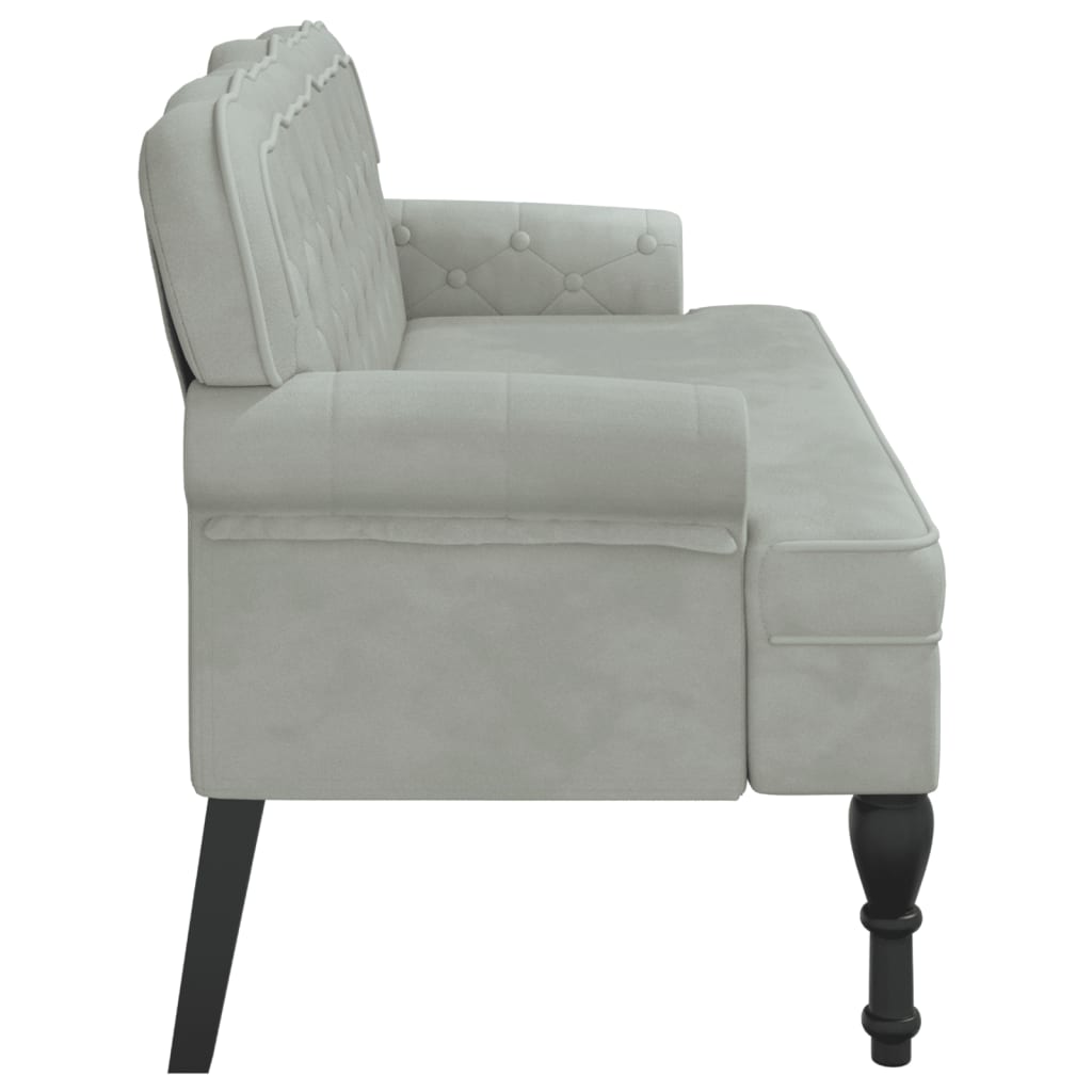 Banco com encosto cinza claro 119,5x64,5x75 cm veludo