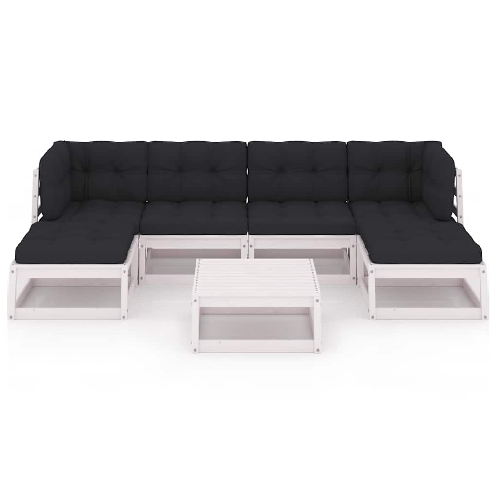 7 Pcs conj. lounge de jardim c/ almofadões pinho maciço branco
