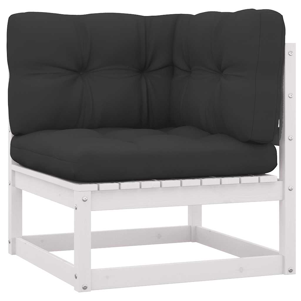 7 Pcs conj. lounge de jardim c/ almofadões pinho maciço branco