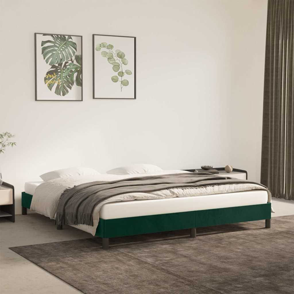 Estrutura de cama sem colchão 160x200 cm veludo verde-escuro