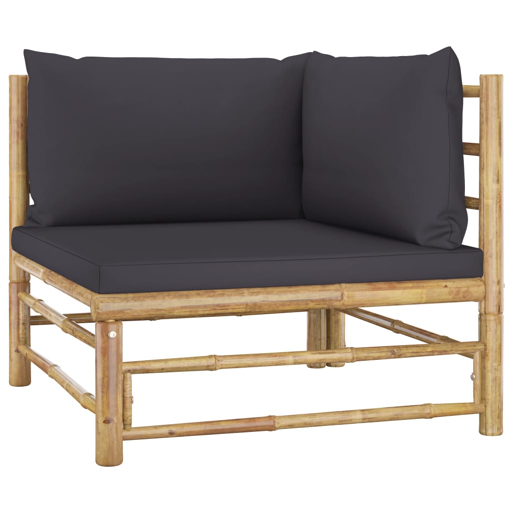 6 Pcs conj. lounge jardim em bambu c/ almofadões cinza-escuro