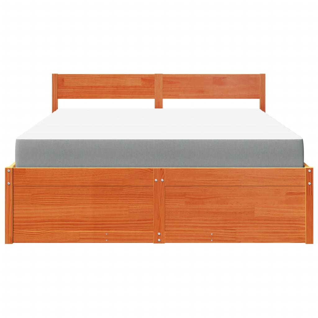 Cama com gavetas e colchão 140x200 cm pinho maciço castanho-mel
