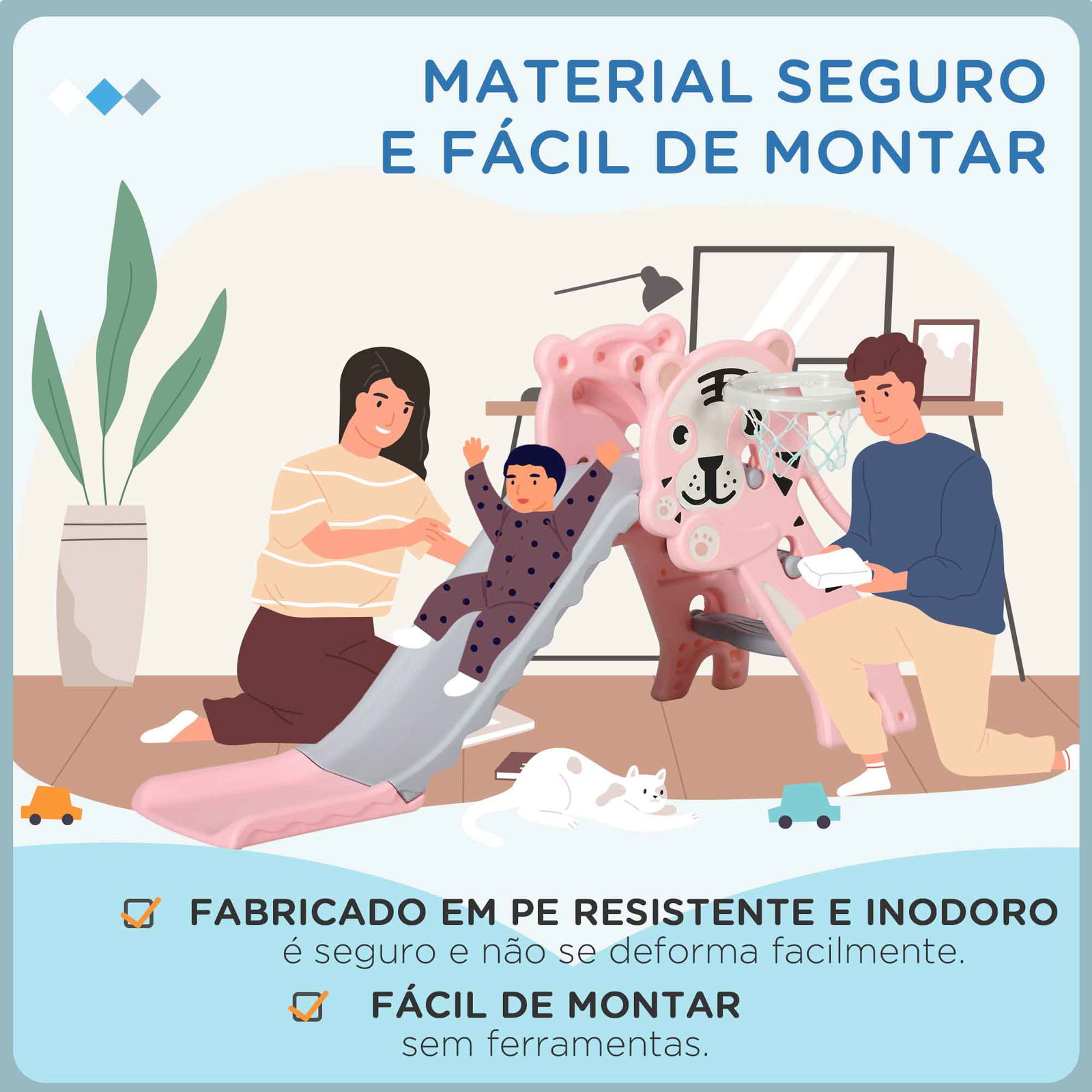 Escorrega para crianças 2 em 1 com 2 degraus cesta de basquetebol e desenho de tigre para interior 133x60x70 cm rosa