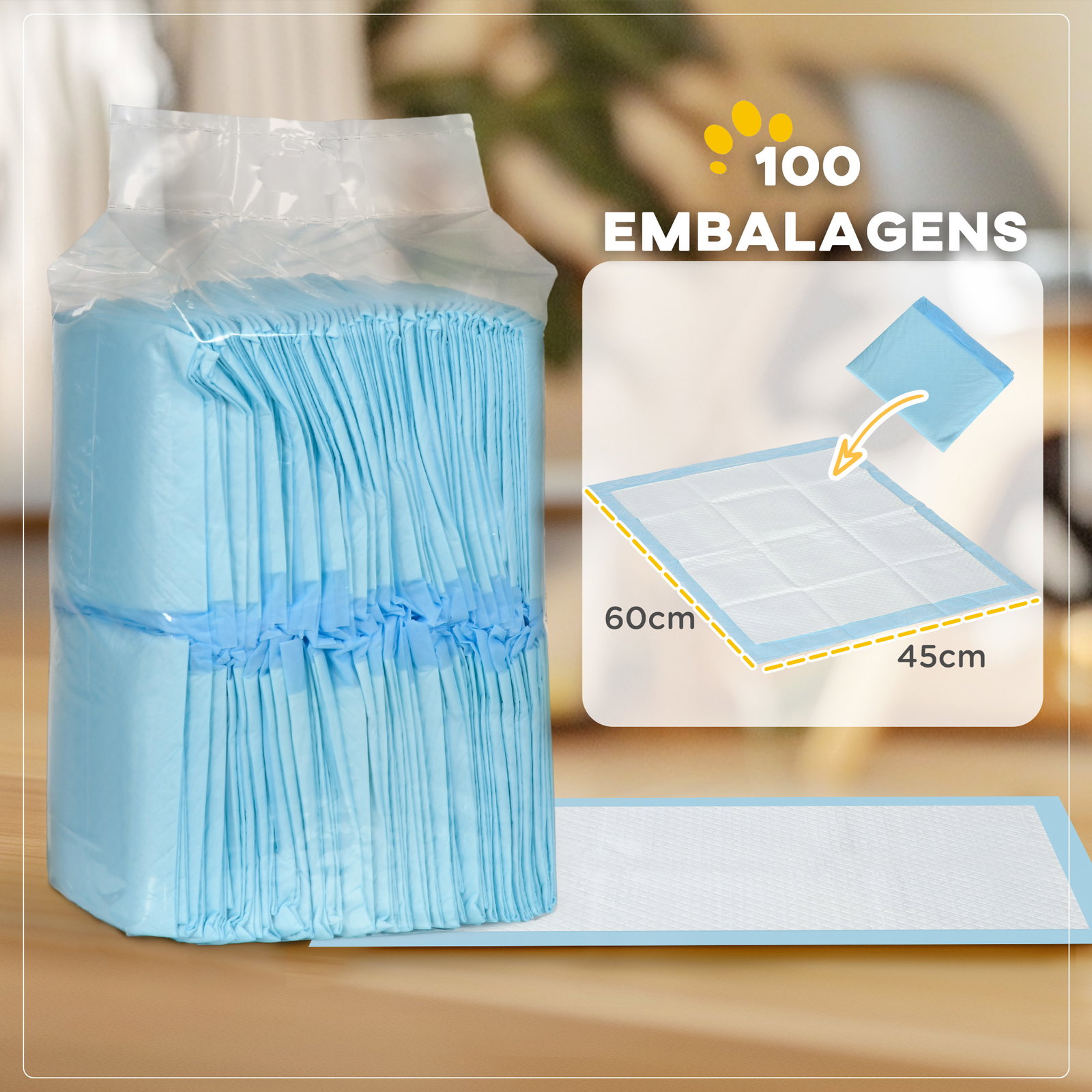 Resguardos de treino animais de estimação 100 unidades 45x60 cm resguardos absorventes para cães com 6 camadas azul