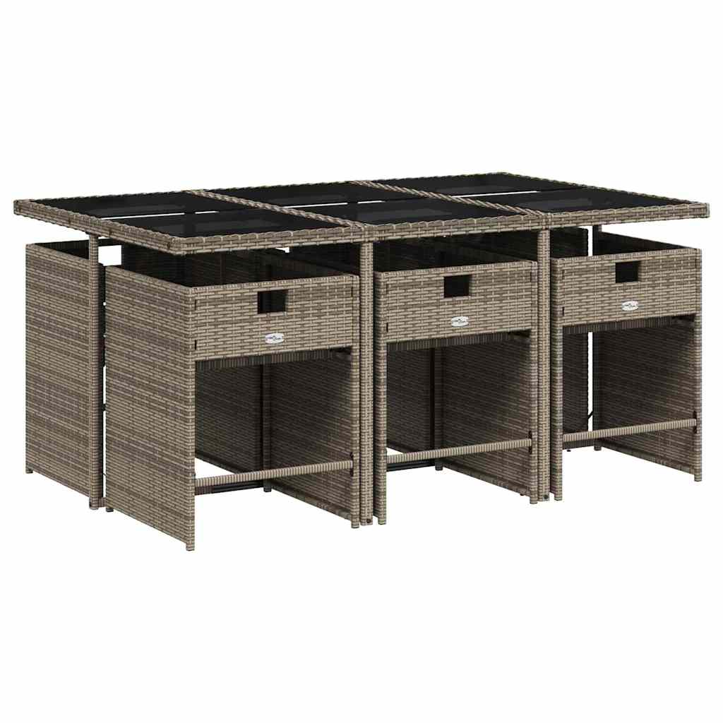 7 Pcs conjunto de jantar p/ jardim c/ almofadões vime PE cinza