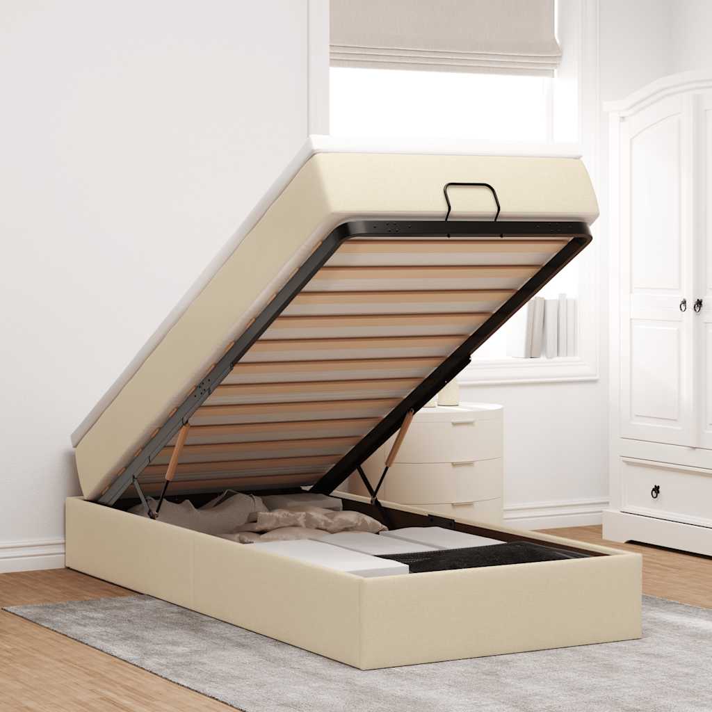 Estrutura de cama otomana com creme de colchão 90x190cm tecido