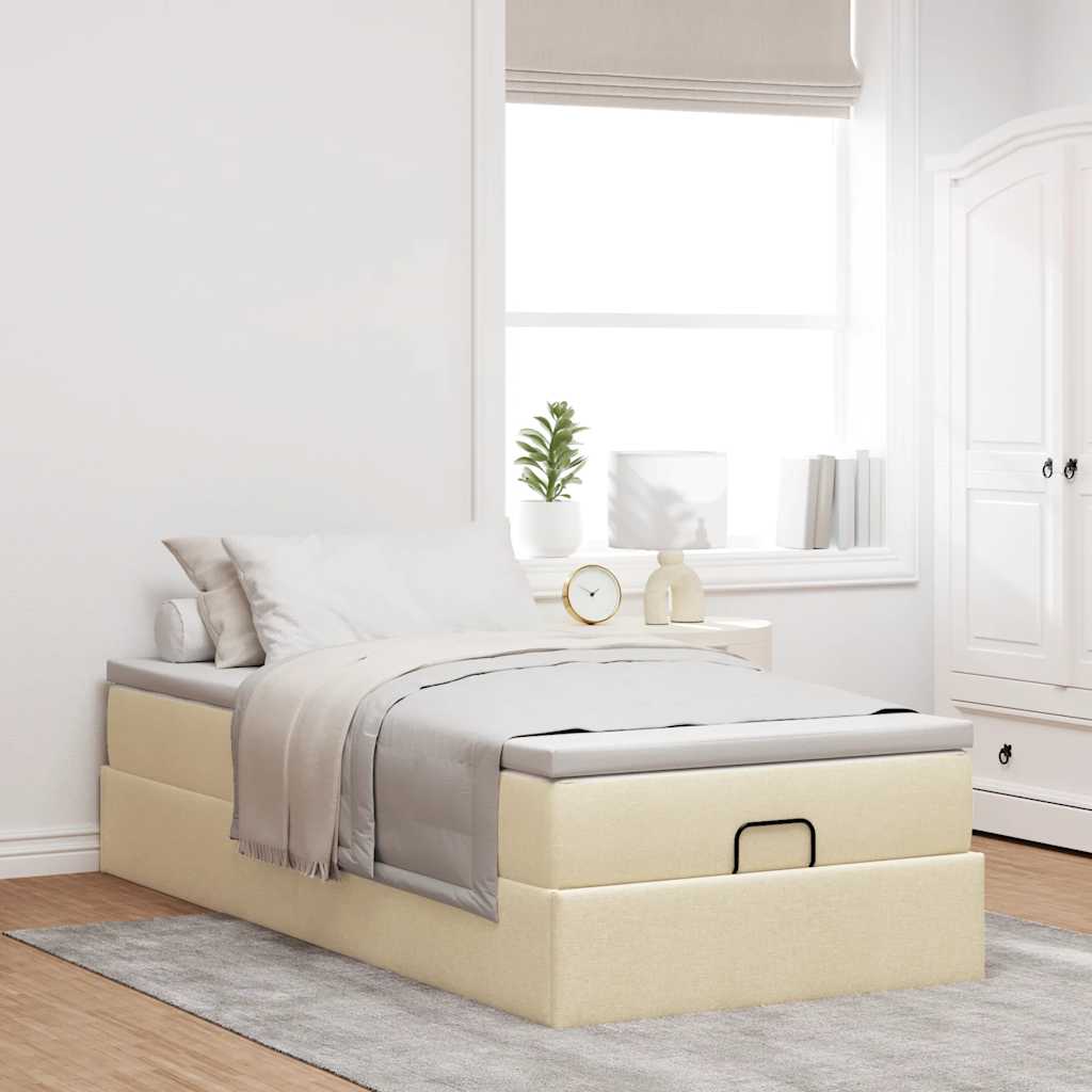 Estrutura de cama otomana com creme de colchão 90x190cm tecido