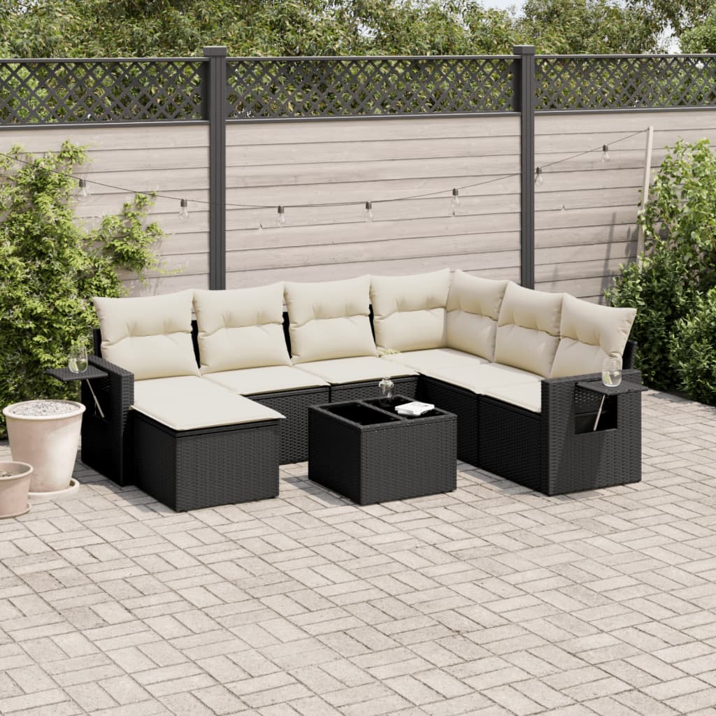 8 Pcs conjunto sofás de jardim com almofadões vime PE preto