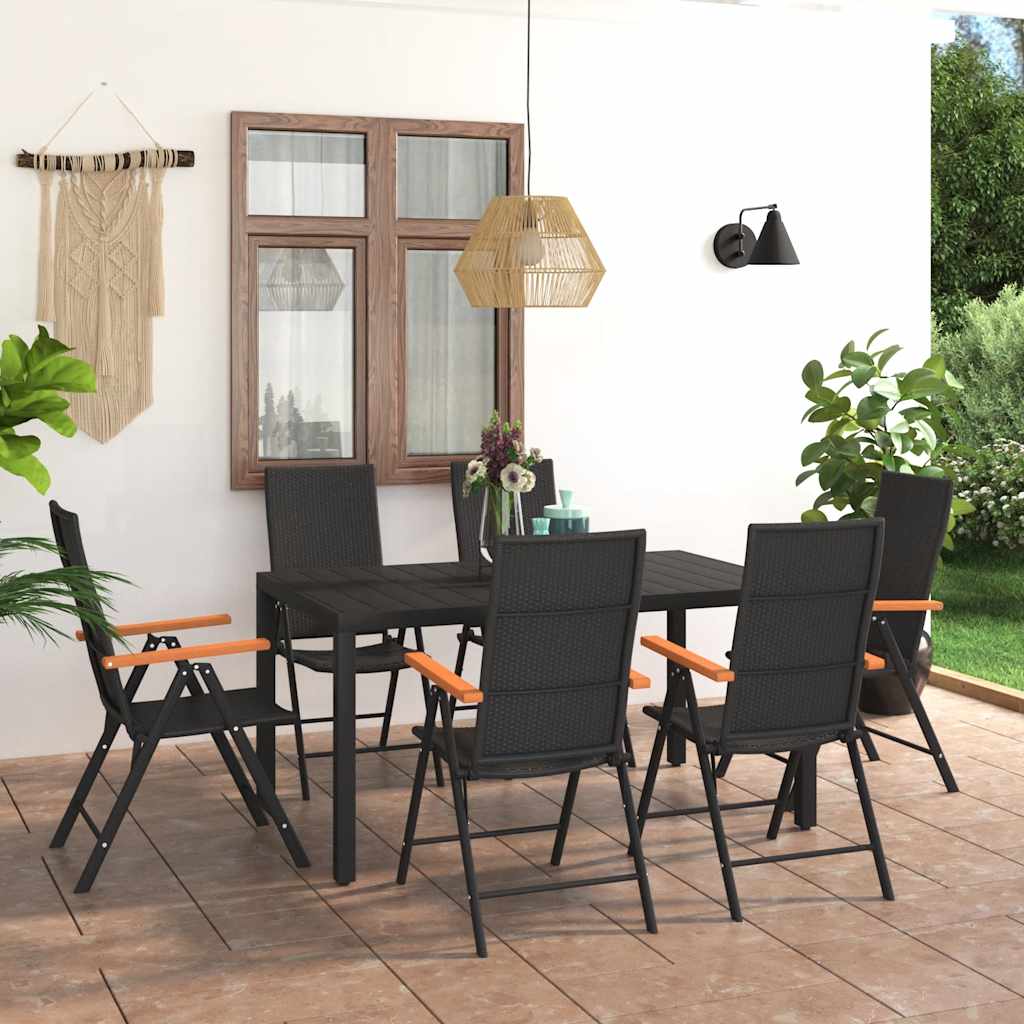 7 Pcs conjunto de jantar para jardim preto e castanho