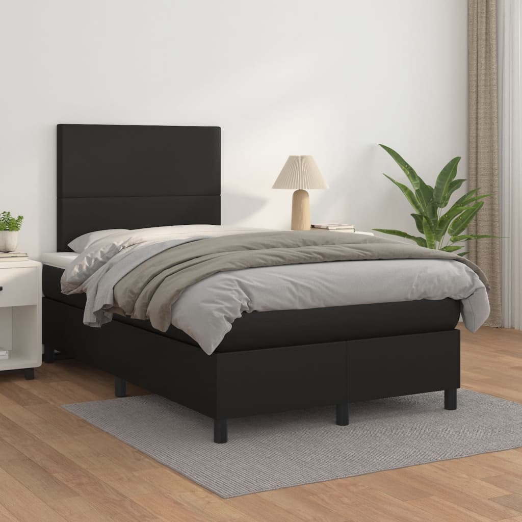 Cama boxspring com colchão 120x190 cm couro artificial preto