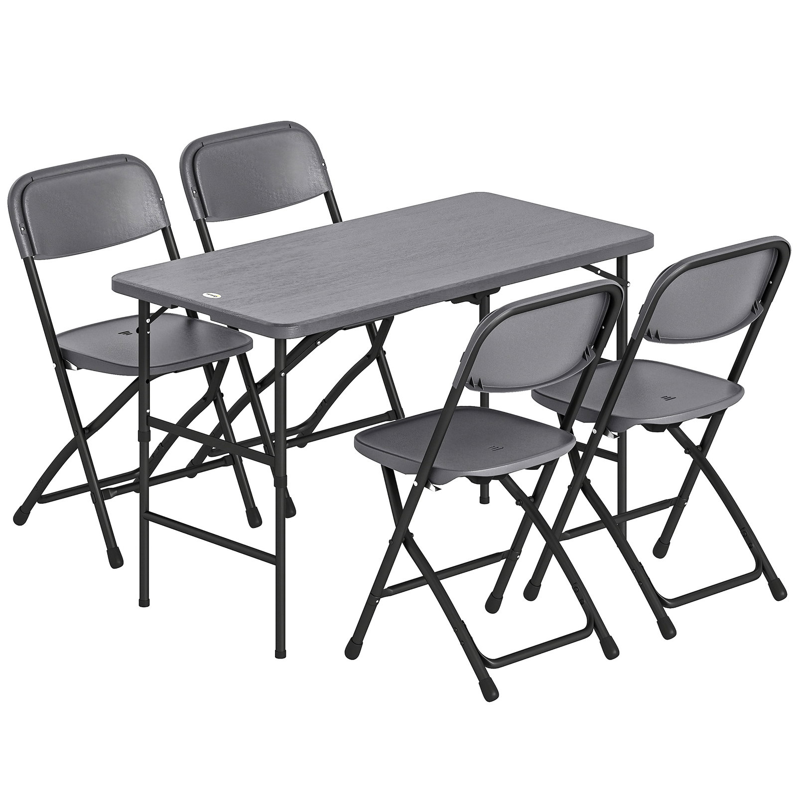 Conjunto de mesa e cadeiras de jardim com mesa dobrável ajustável de 55 a 74 cm e 4 cadeiras dobráveis para terraço cinzento