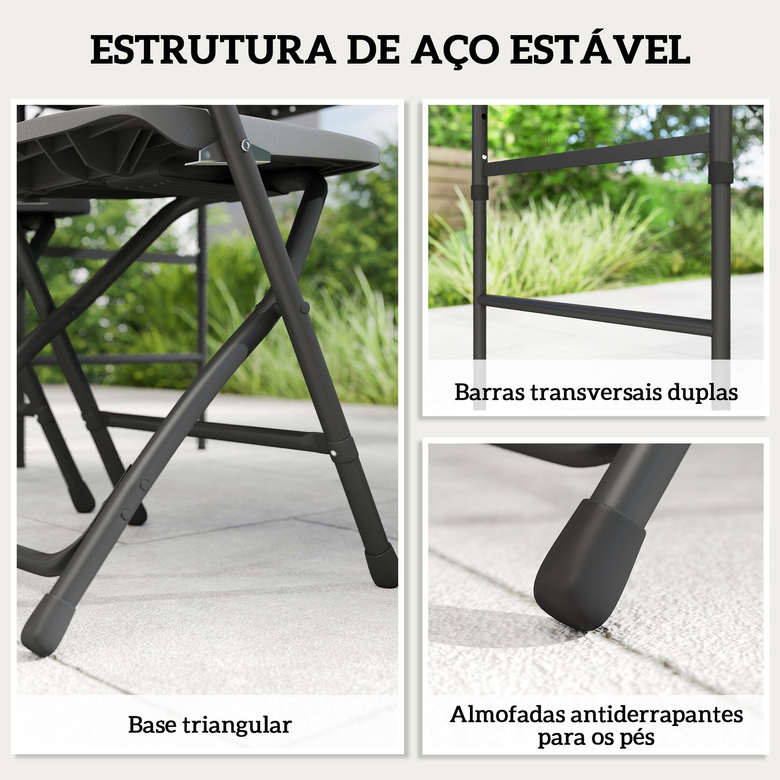 Conjunto de mesa e cadeiras de jardim com mesa dobrável ajustável de 55 a 74 cm e 4 cadeiras dobráveis para terraço cinzento