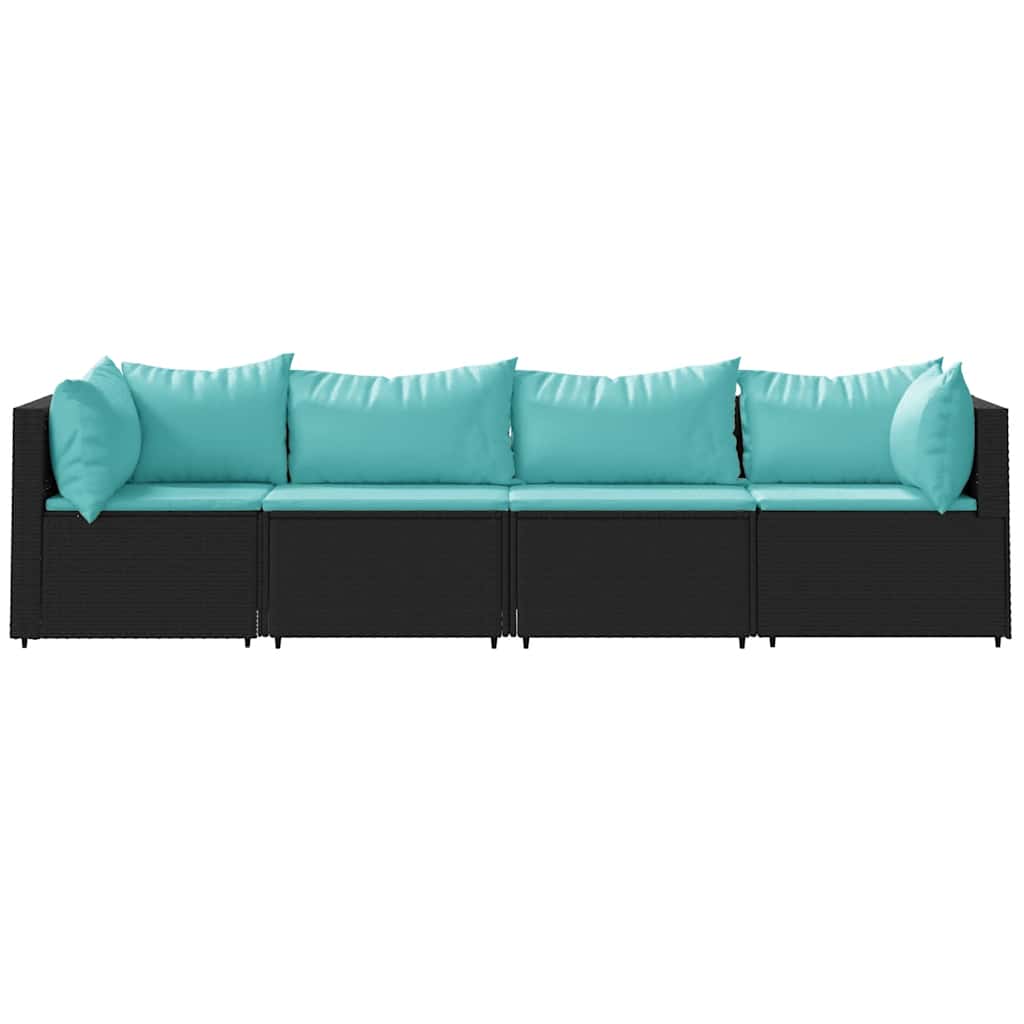 4 Pcs conjunto lounge de jardim c/ almofadões vime PE preto