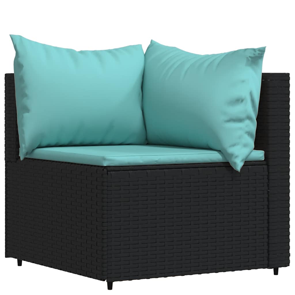 4 Pcs conjunto lounge de jardim c/ almofadões vime PE preto